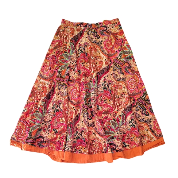 VTG Orange Colorful Paisley Sequins Cotton Printed Boho Maxi Skirt Medium P - Picture 1 of 12